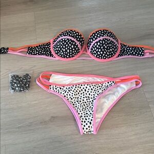Victoria's Secret Black and Pink Polka Dot Bikini Top and bottom